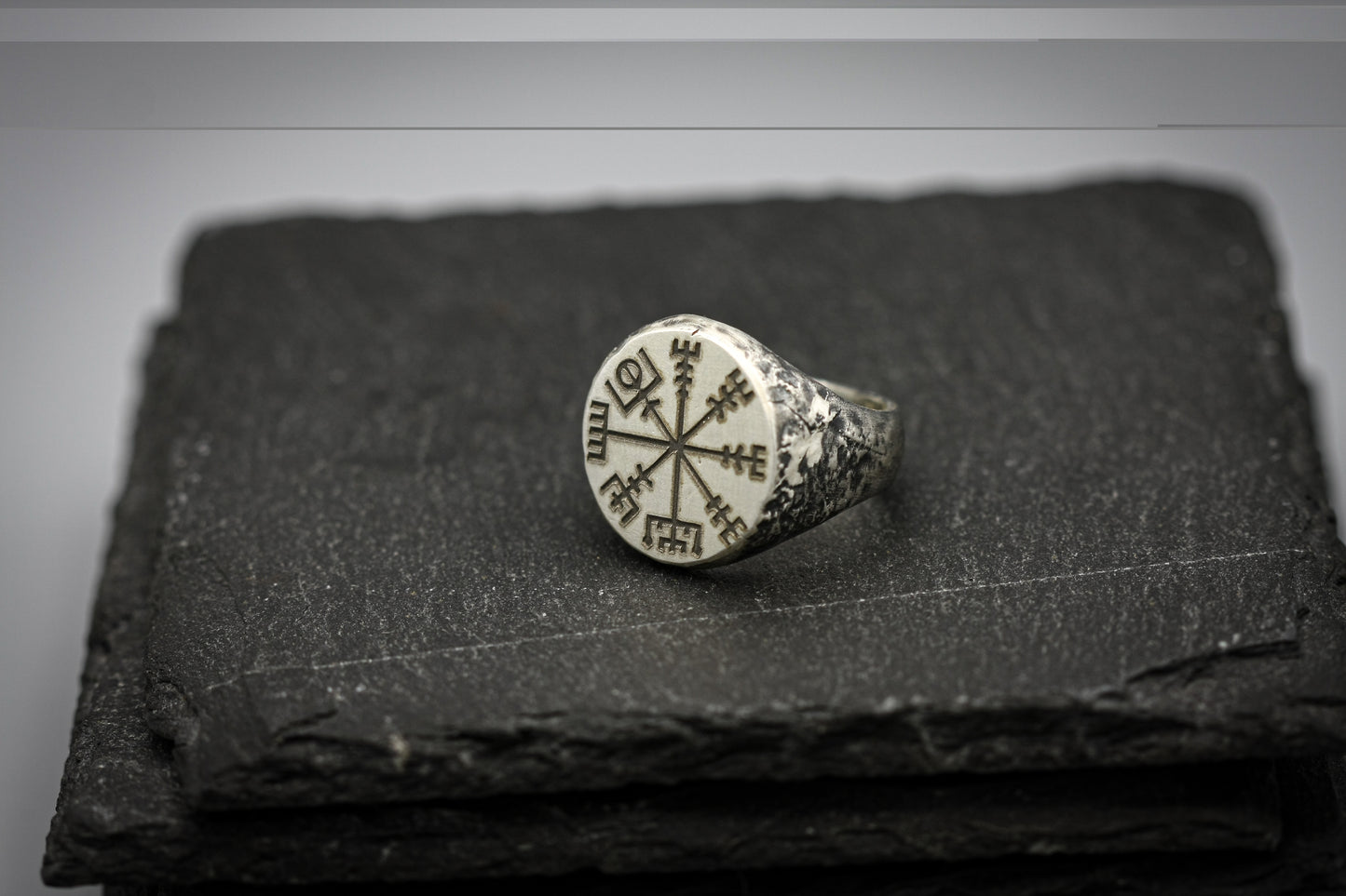 Viking compass Vegvisir silver ring