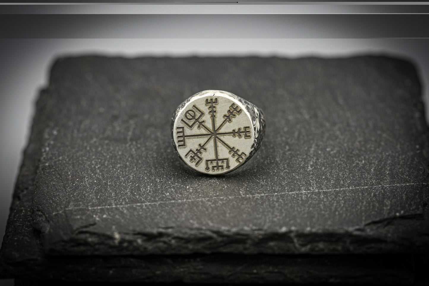 Viking compass Vegvisir silver ring