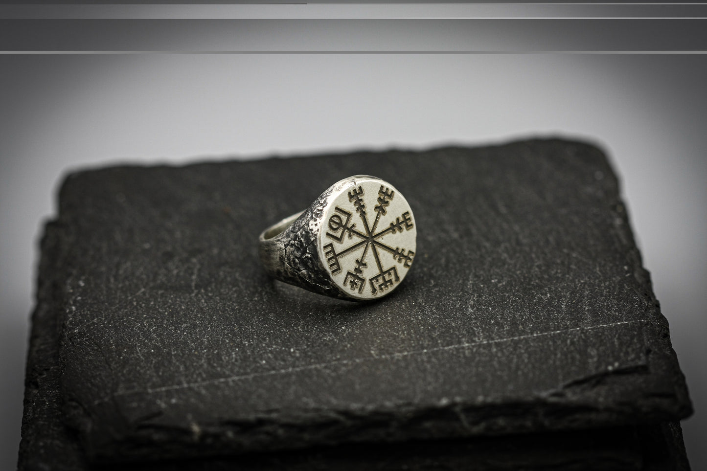 Viking compass Vegvisir silver ring