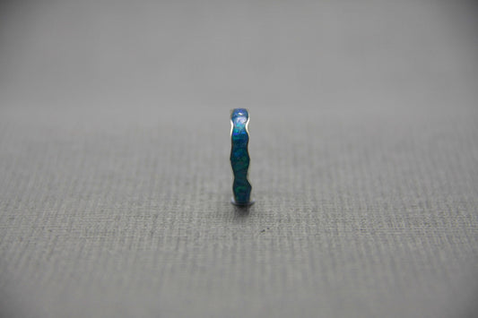 Opal inlay wave ring, blue crushed opal wedding ring, silver ring