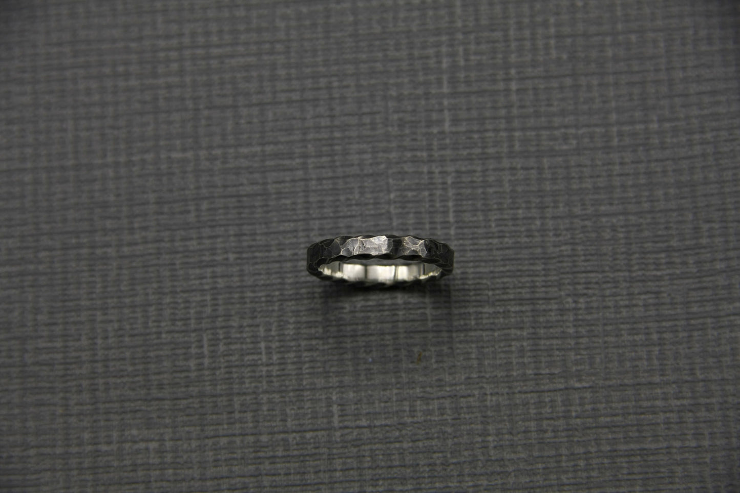 Hammered silver stacking ring, oxidised Viking band, thin Sterling ring