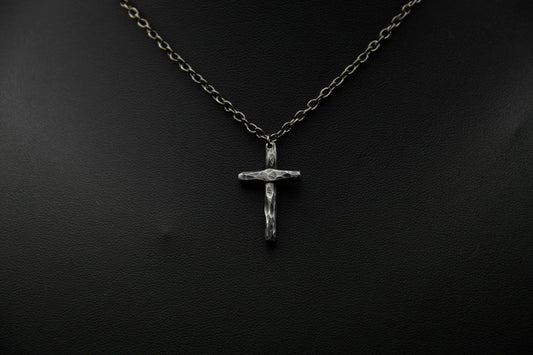 Sterling silver cross, religious pendant, rustic simple cross