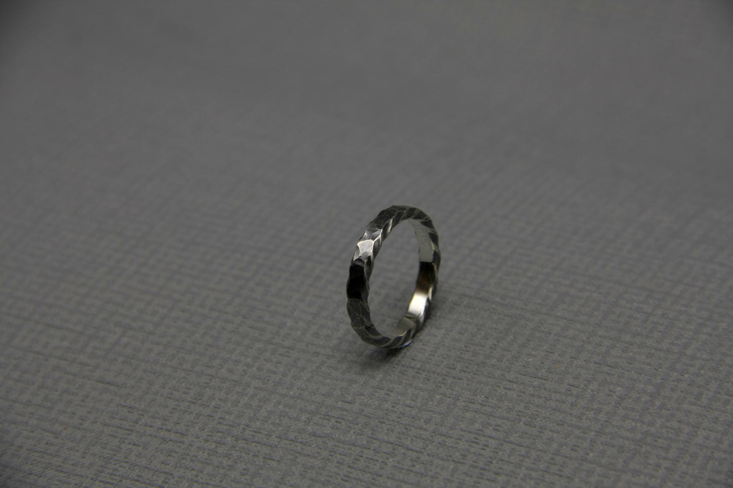 Hammered silver stacking ring, oxidised Viking band, thin Sterling ring