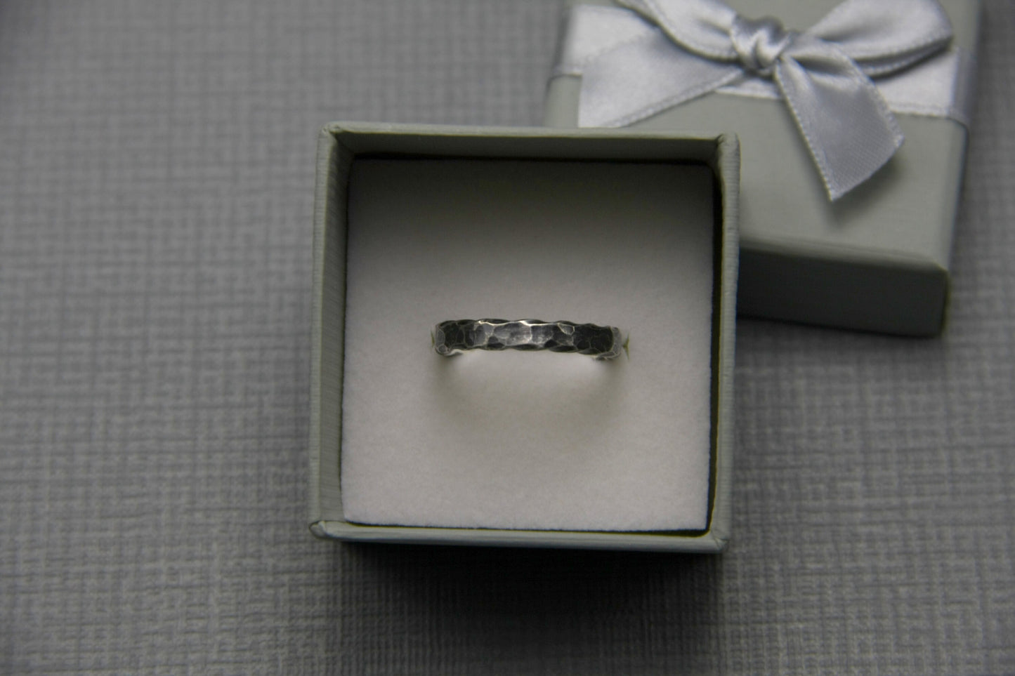 Hammered silver stacking ring, oxidised Viking band, thin Sterling ring