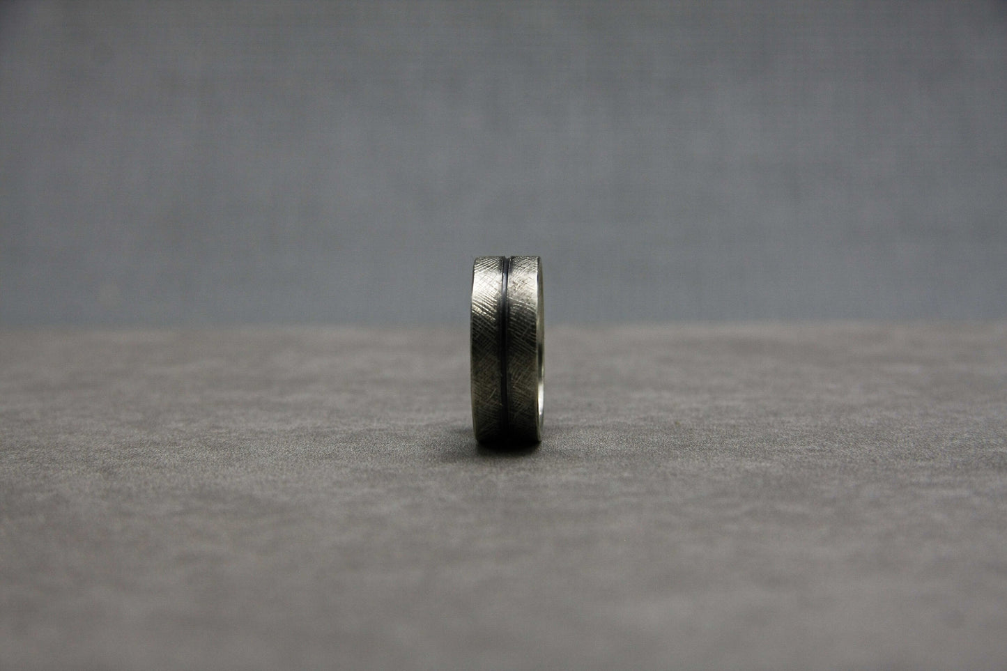 Scratched silver ring, oxidised silver men band, unique wedding ring