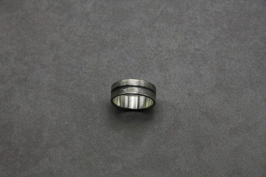 Scratched silver ring, oxidised silver men band, unique wedding ring