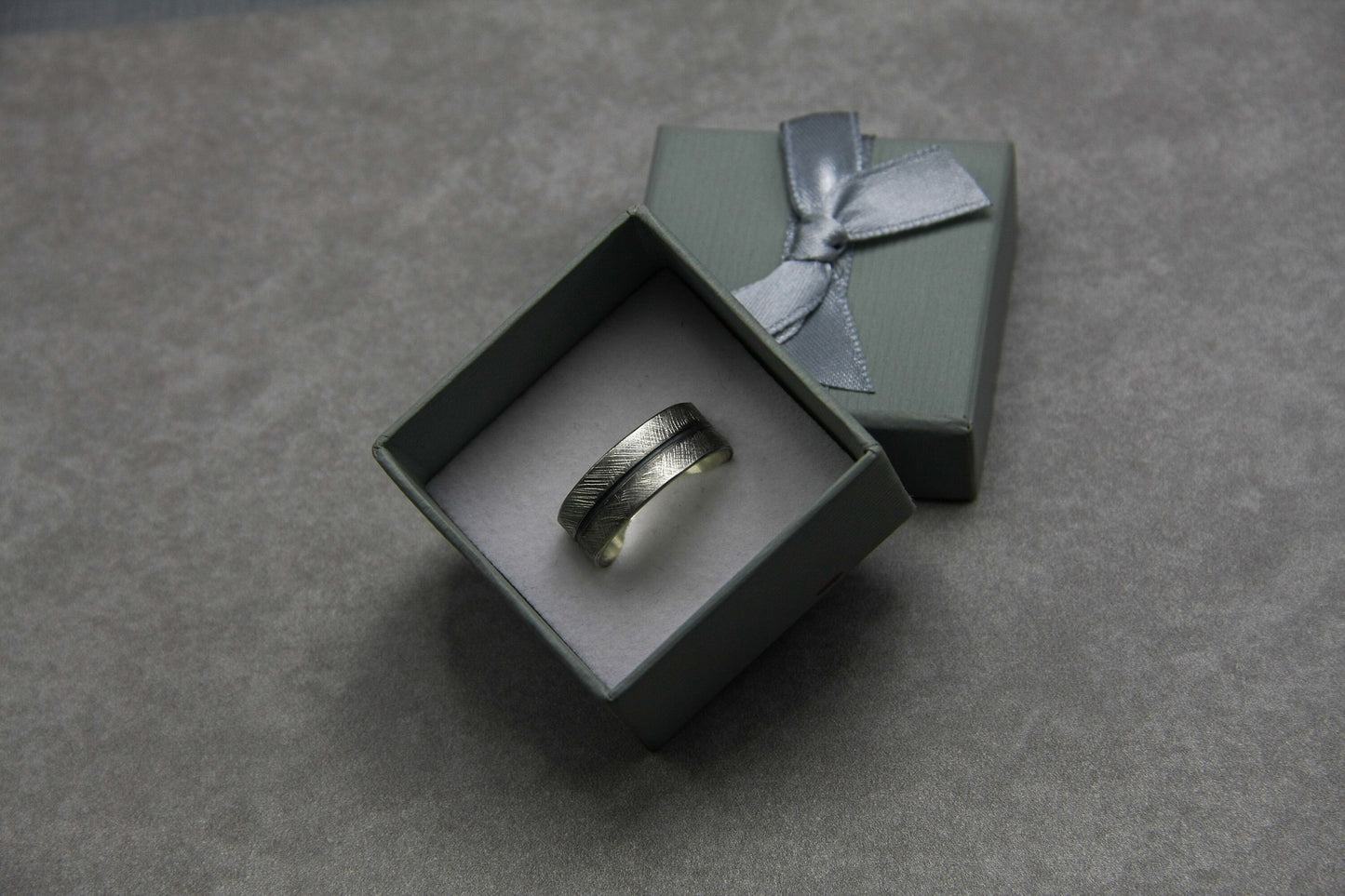 Scratched silver ring, oxidised silver men band, unique wedding ring