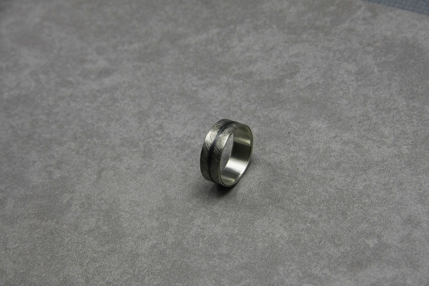 Scratched silver ring, oxidised silver men band, unique wedding ring