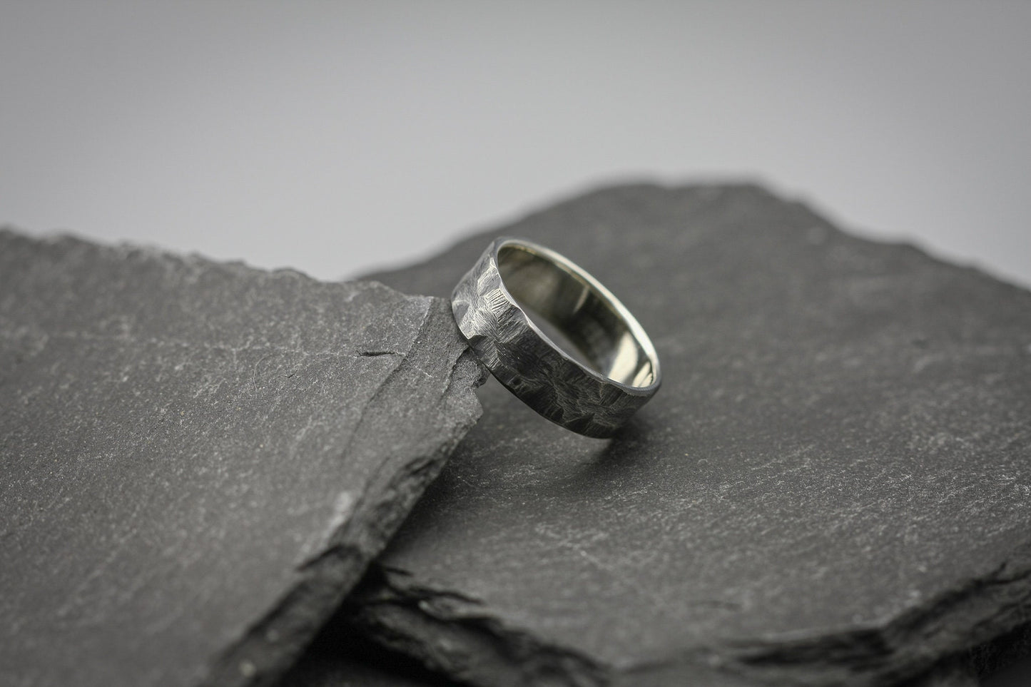 Hammered silver band, oxidised ring for men, unique wedding ring