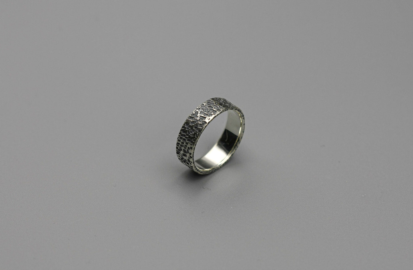 Hammered sterling ring, oxidised silver band, unusual wedding ring