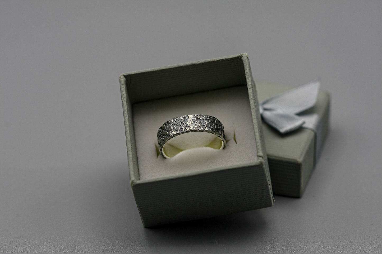 Hammered sterling ring, oxidised silver band, unusual wedding ring