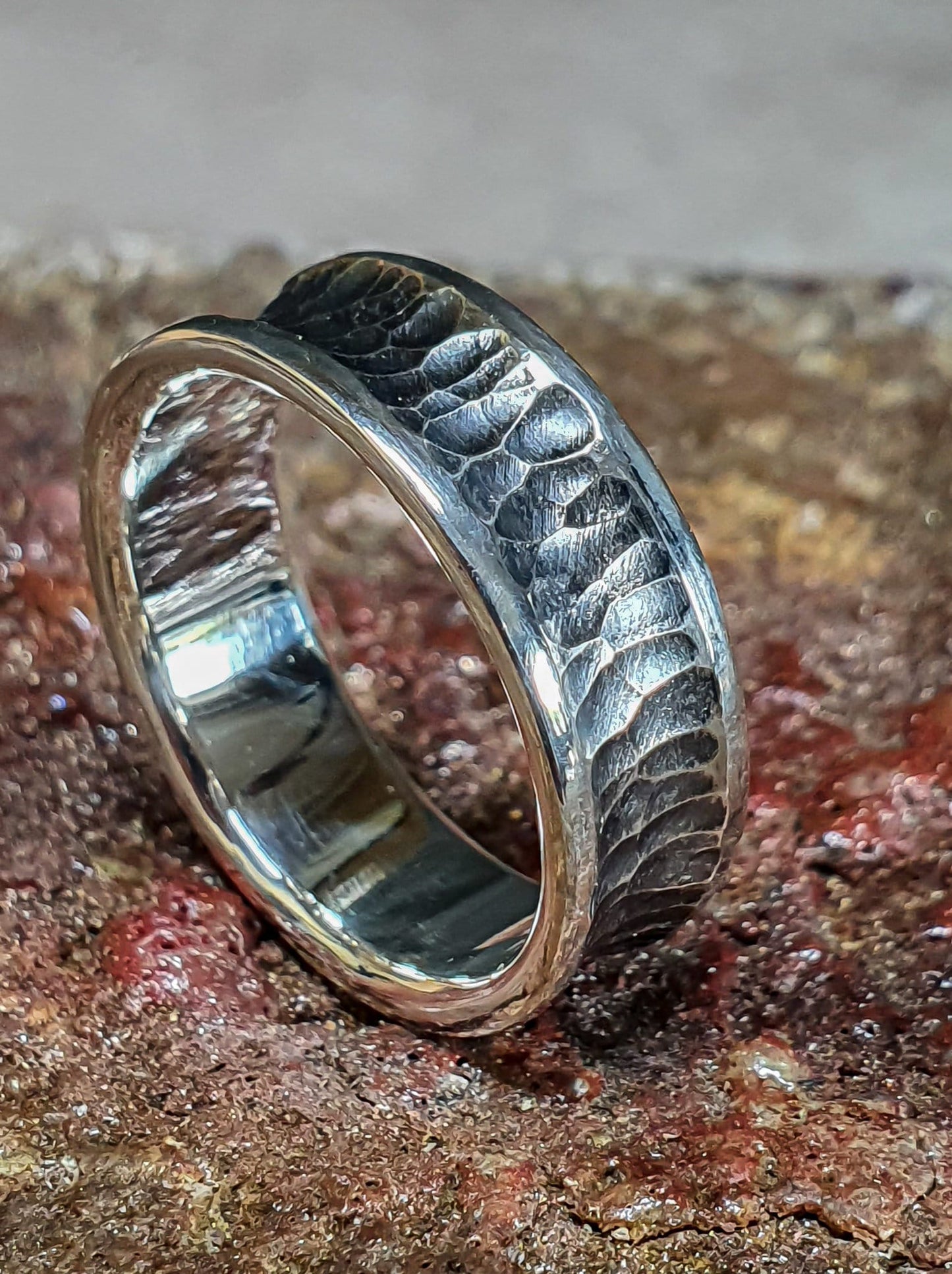 Viking warrior ring, Sterling silver band, hammered textured ring