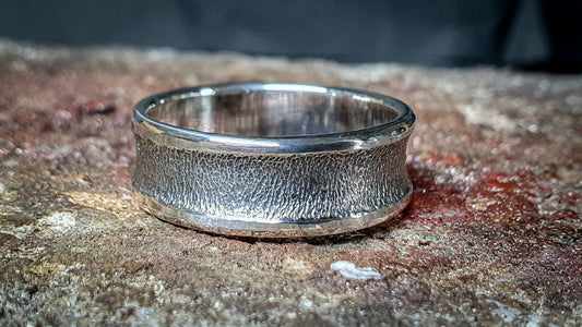 Oxidised silver ring, wedding band, textured band