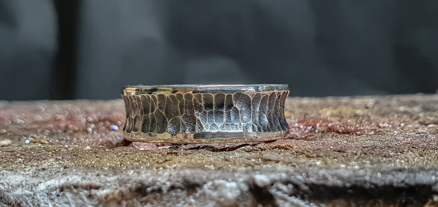 Viking warrior ring, Sterling silver band, hammered textured ring