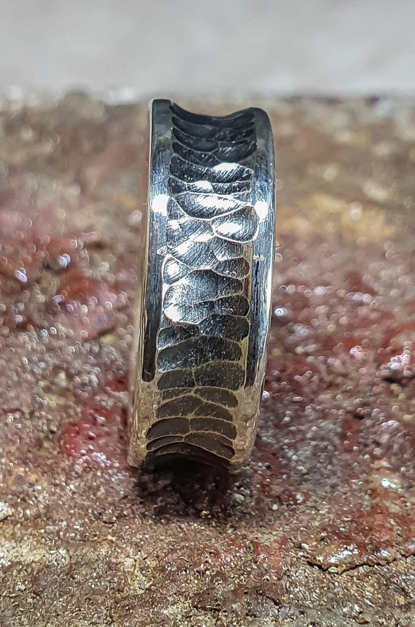 Viking warrior ring, Sterling silver band, hammered textured ring