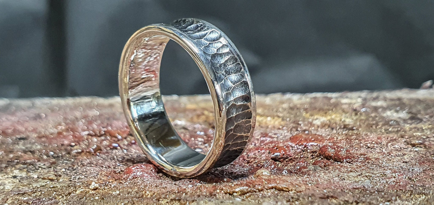 Viking warrior ring, Sterling silver band, hammered textured ring