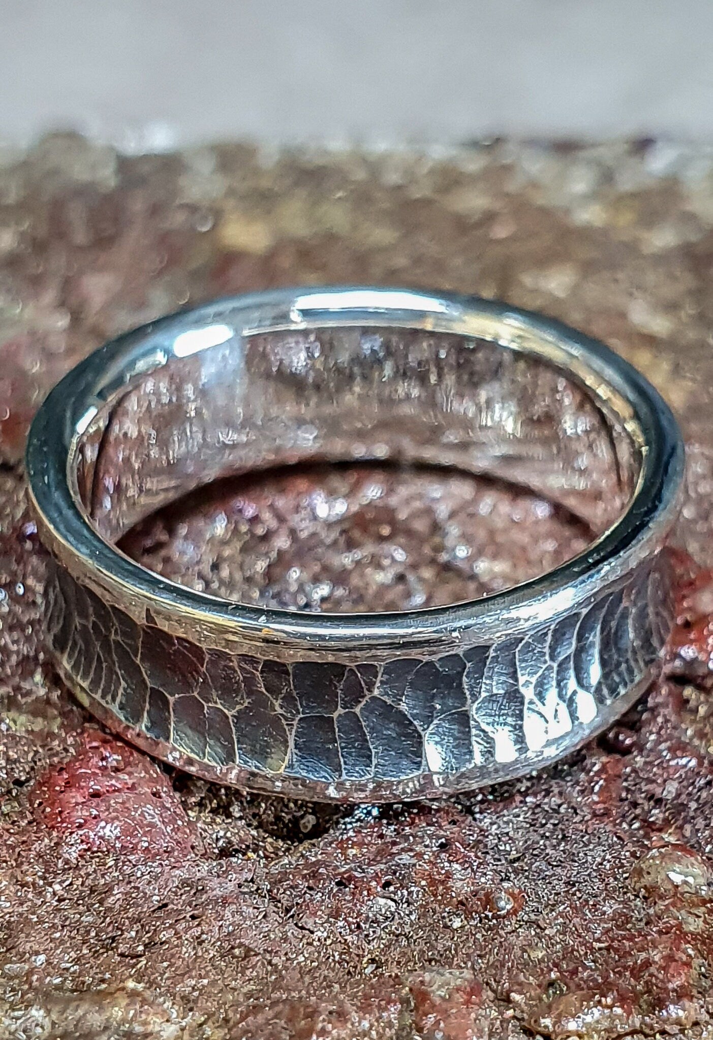 Viking warrior ring, Sterling silver band, hammered textured ring