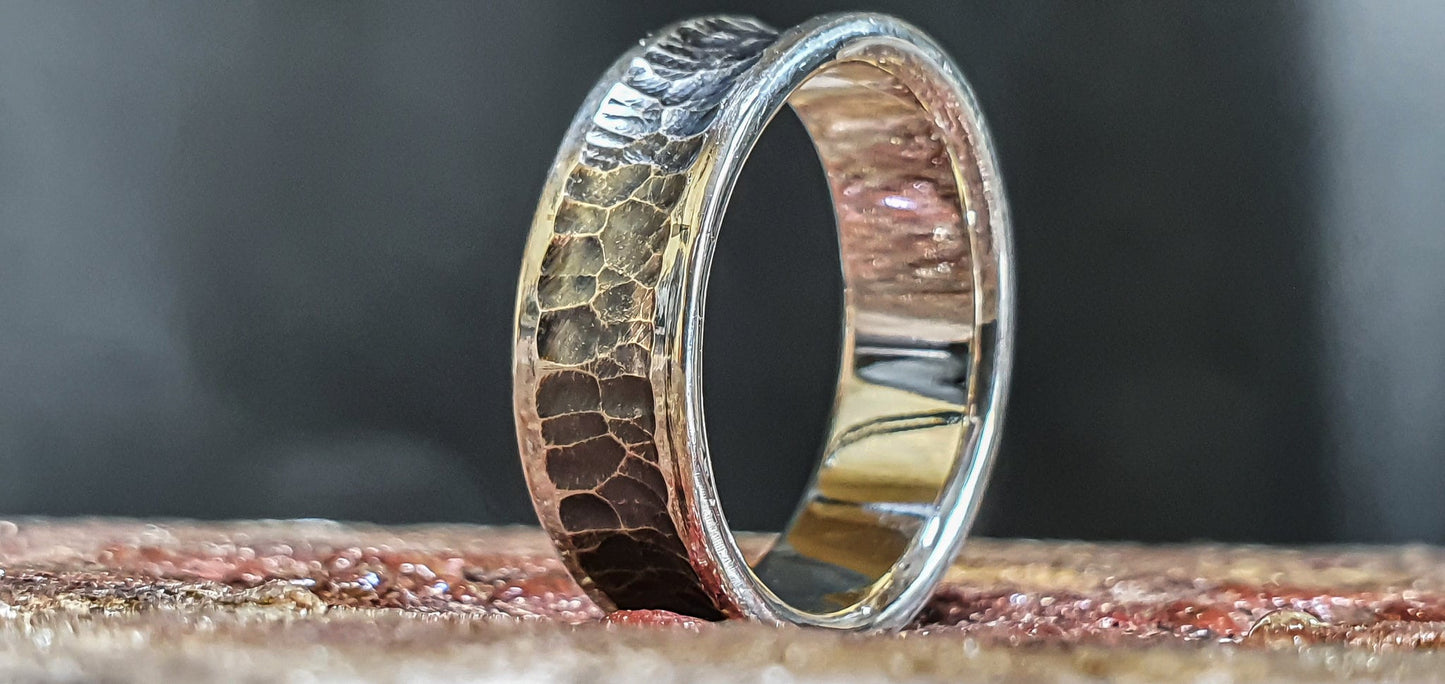 Viking warrior ring, Sterling silver band, hammered textured ring