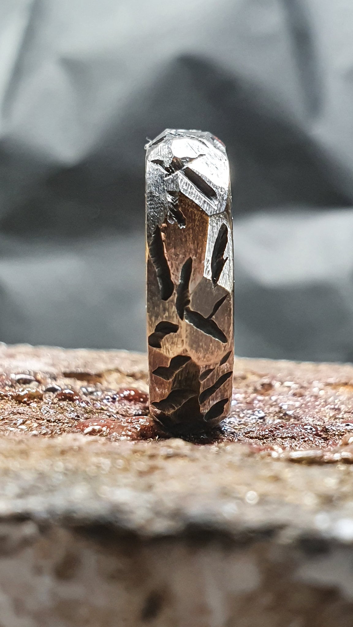 Viking ring, silver warrior band, hammered faceted textured ring