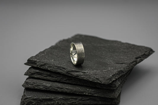Silver minimalist ring, scratched gunmetal ring, unique wedding band