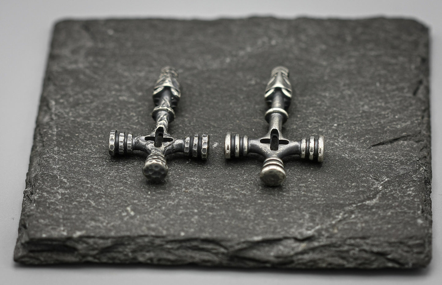 Silver Viking Wolf Cross, Mjölnir Pendant