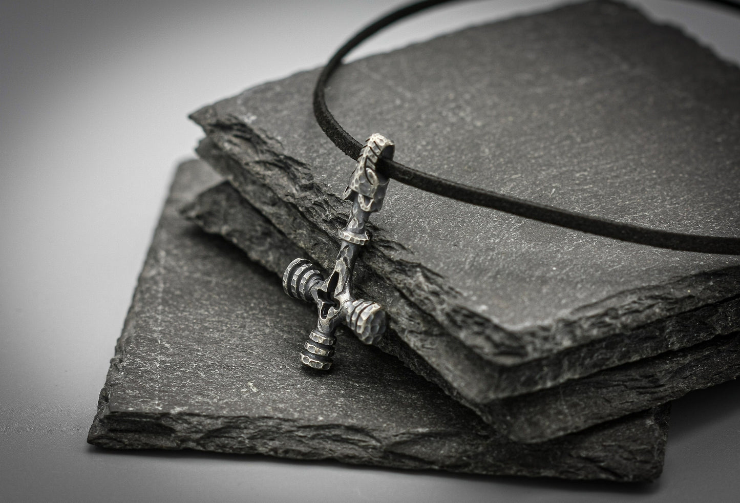 Silver Viking Wolf Cross, Mjölnir Pendant