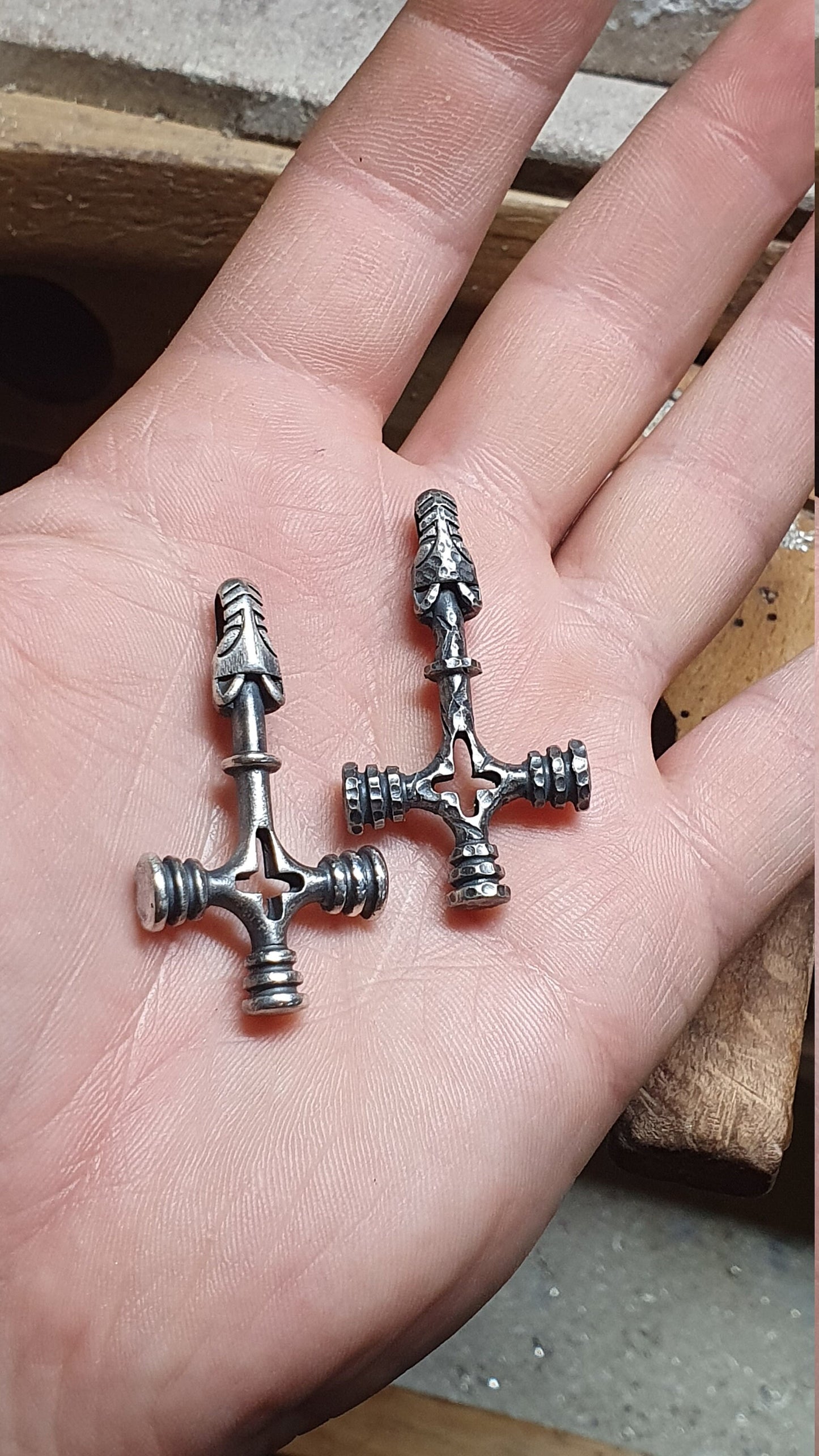 Silver Viking Wolf Cross, Mjölnir Pendant
