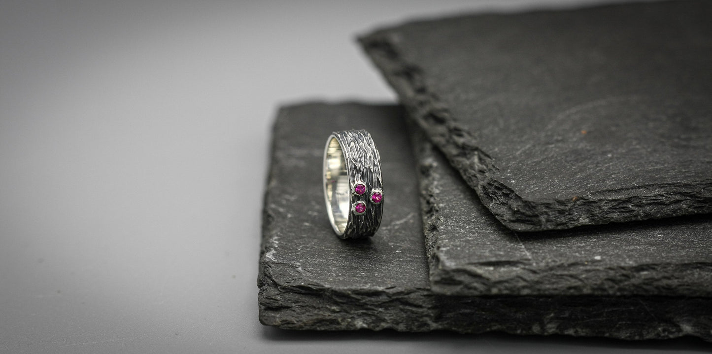 Ruby ring,unique sterling silver wedding band