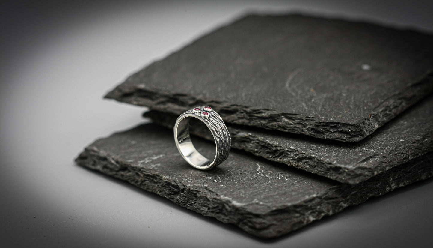 Ruby ring,unique sterling silver wedding band