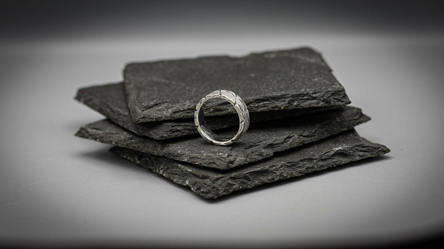 Silver bark ring, oxidised distressed ring, unique wedding band