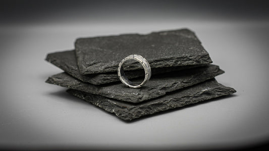 Silver bark ring, oxidised distressed ring, unique wedding band