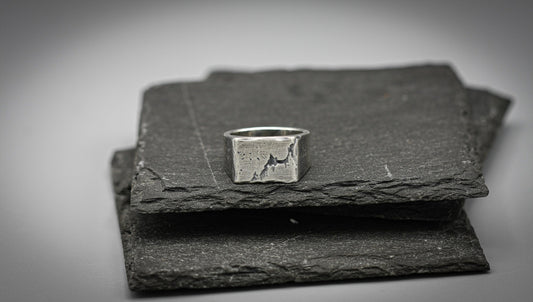 Rough fracture, silver signet ring