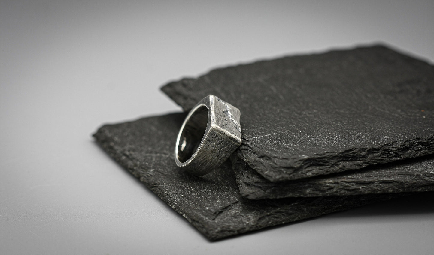 Rough fracture, silver signet ring