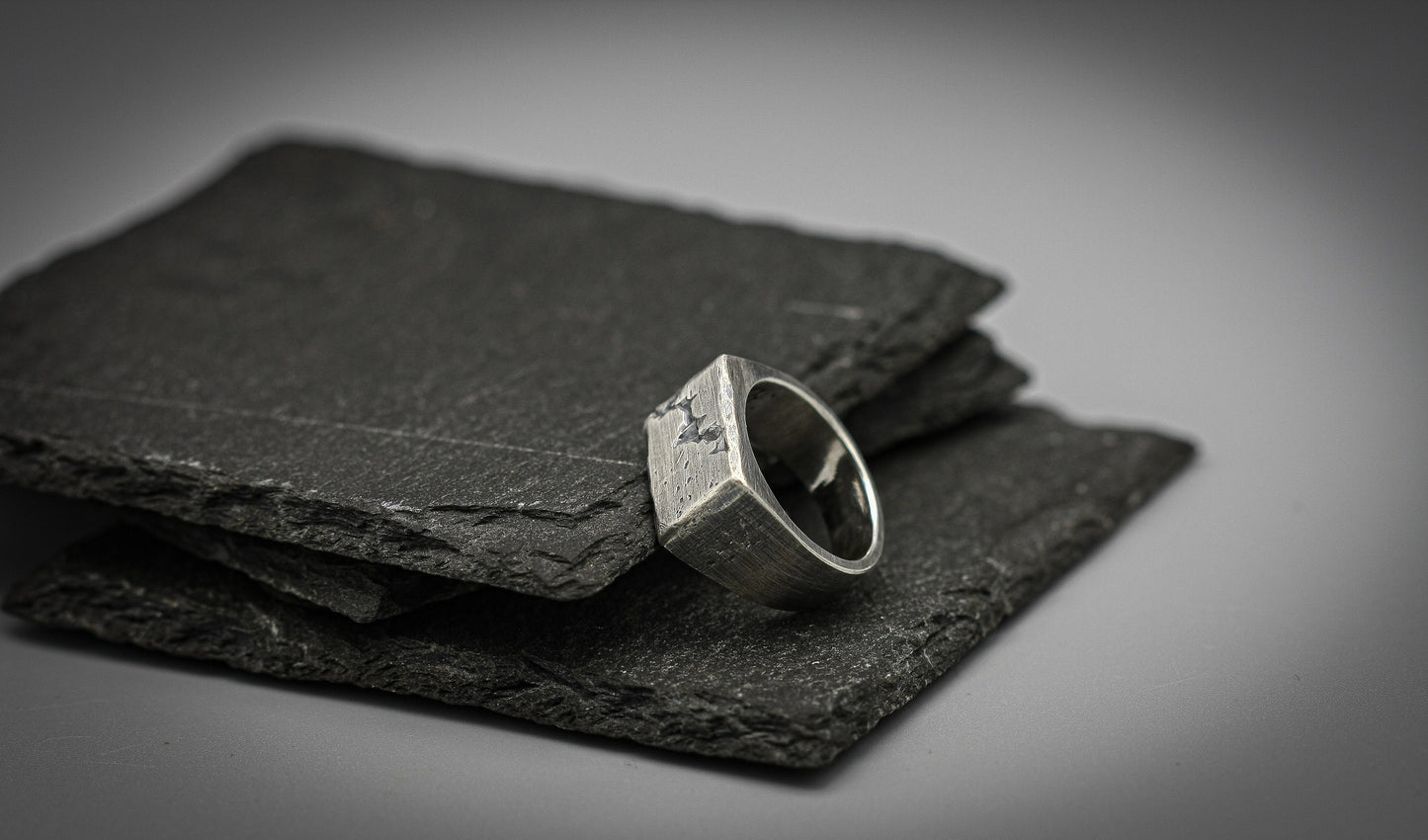 Rough fracture, silver signet ring