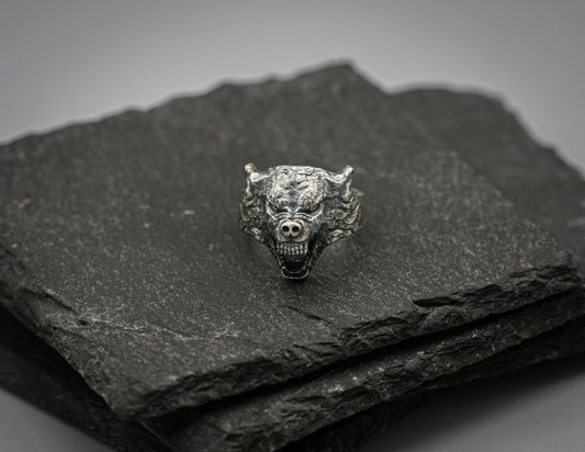 Sterling silver wolf ring
