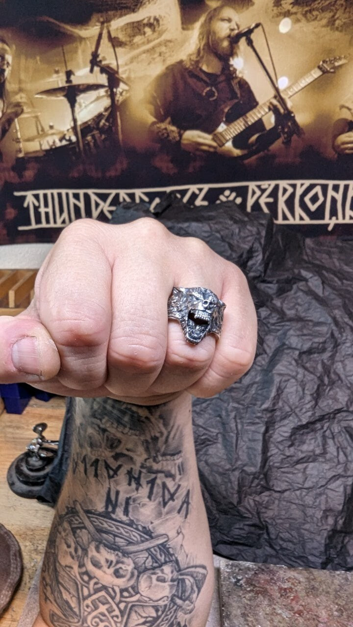 Sterling silver wolf ring