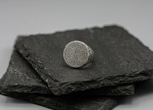 Silver signet ring with Viking symbolic engraving