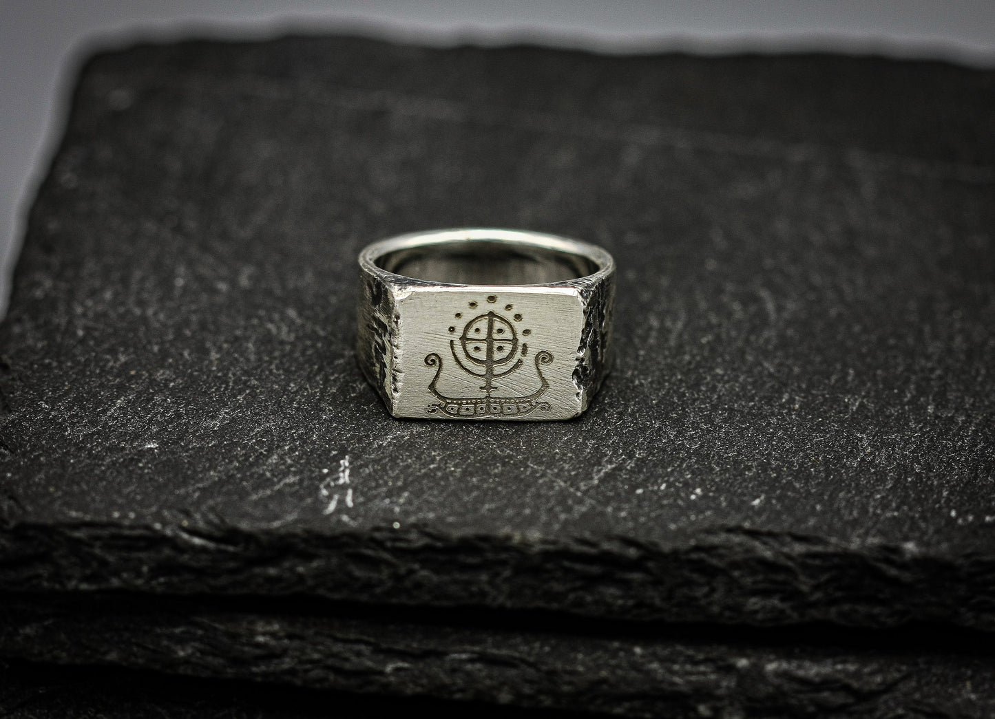 Viking Drakkar silver signet ring
