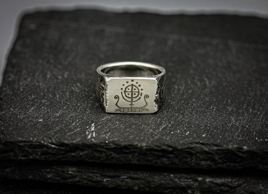 Viking Drakkar silver signet ring