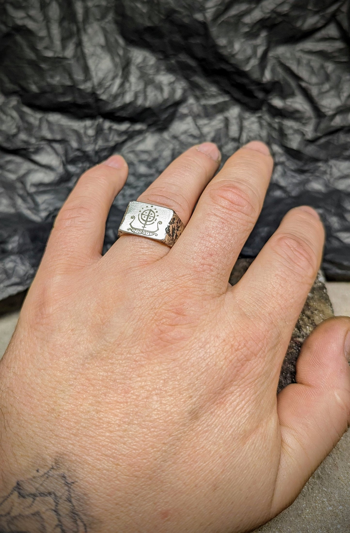 Viking Drakkar silver signet ring