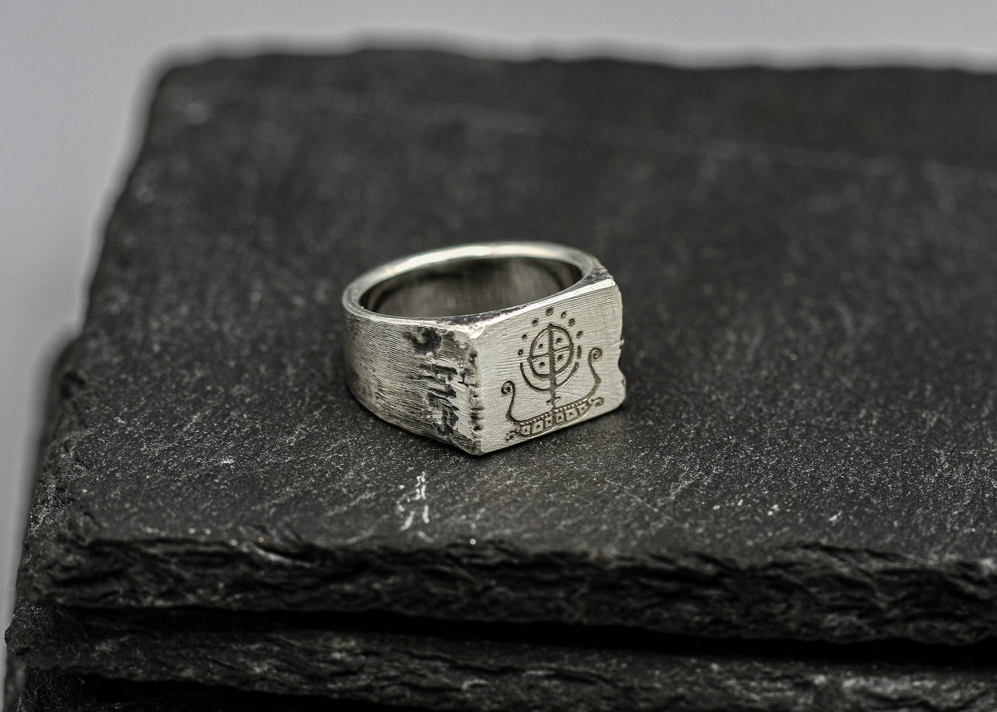 Viking Drakkar silver signet ring