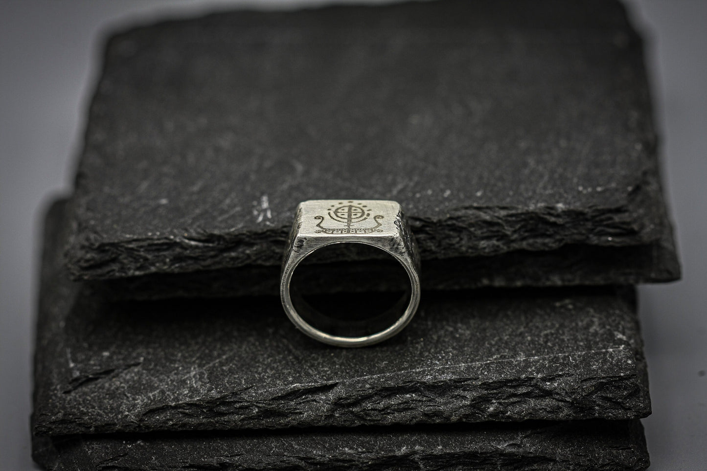 Viking Drakkar silver signet ring