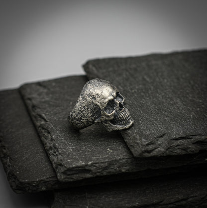Sterling Silver Skull Ring – Brutalist Scratched Band | Handmade Gothic