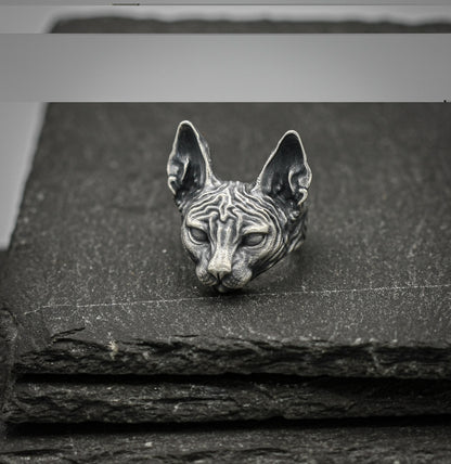 Sterling Silver Sphynx Cat Ring – Unique Handmade Jewelry for Cat Lovers