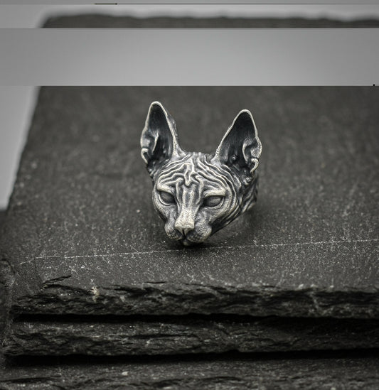 Sterling Silver Sphynx Cat Ring – Unique Handmade Jewelry for Cat Lovers