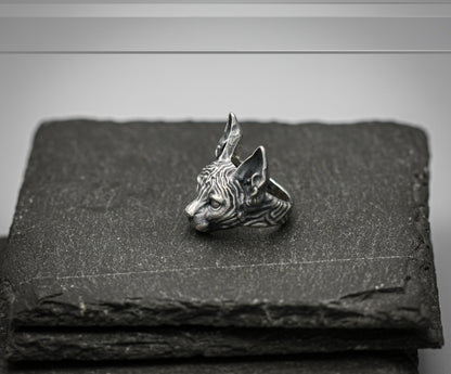 Sterling Silver Sphynx Cat Ring – Unique Handmade Jewelry for Cat Lovers