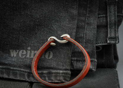 Handmade Leather Bracelet with Sterling Silver S-Hook Clasp | Distressed Unisex Cuff