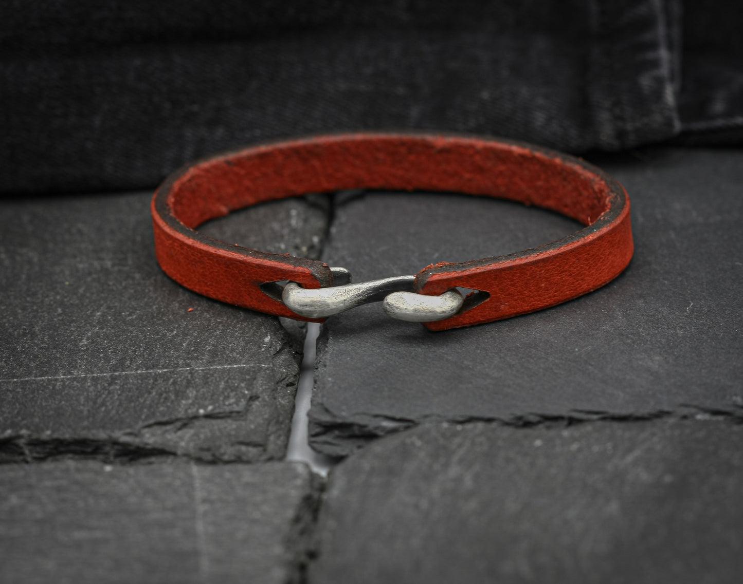 Handmade Leather Bracelet with Sterling Silver S-Hook Clasp | Distressed Unisex Cuff