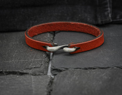 Handmade Leather Bracelet with Sterling Silver S-Hook Clasp | Distressed Unisex Cuff