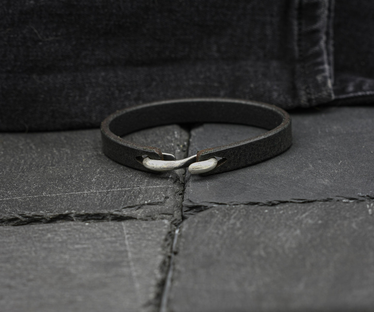 Handmade Leather Bracelet with Sterling Silver S-Hook Clasp | Distressed Unisex Cuff
